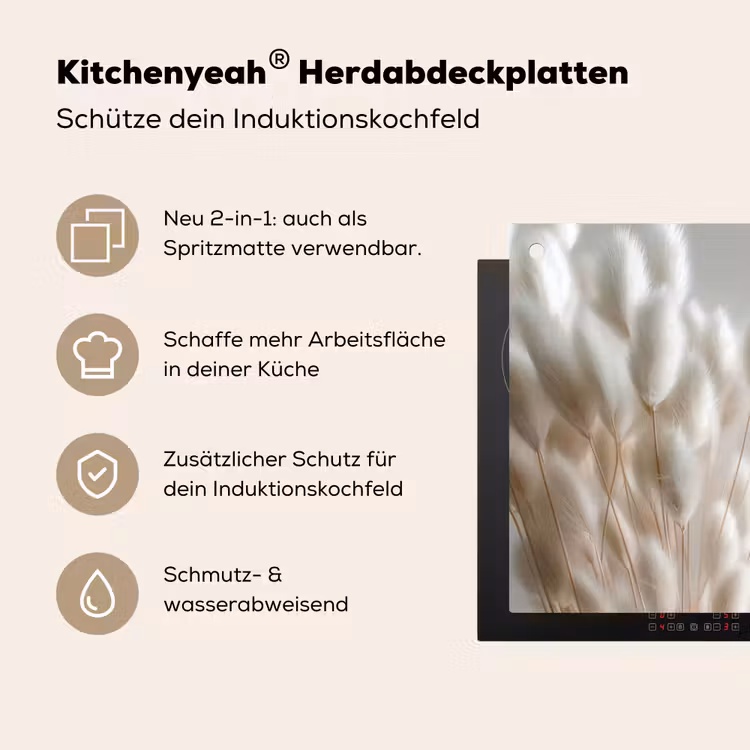 Pluimen - Beige - Minimalistisch Inductie beschemer met haakjes middel -ky-usp-de