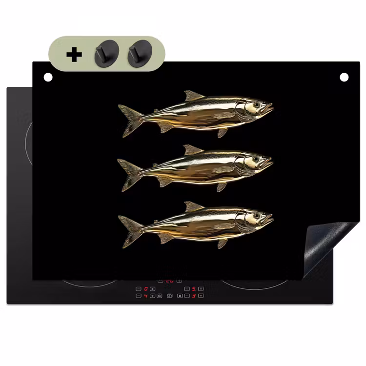 Vissen - Goud - Zwart Inductie beschemer met haakjes klein -3d