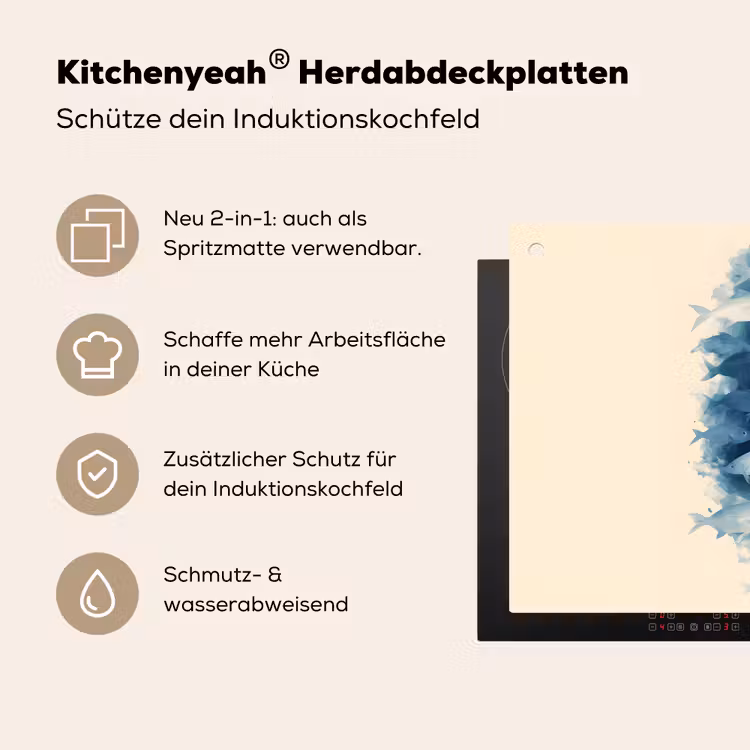 Vissen - Minimalistisch - Blauw Inductie beschemer met haakjes klein -ky-usp-de