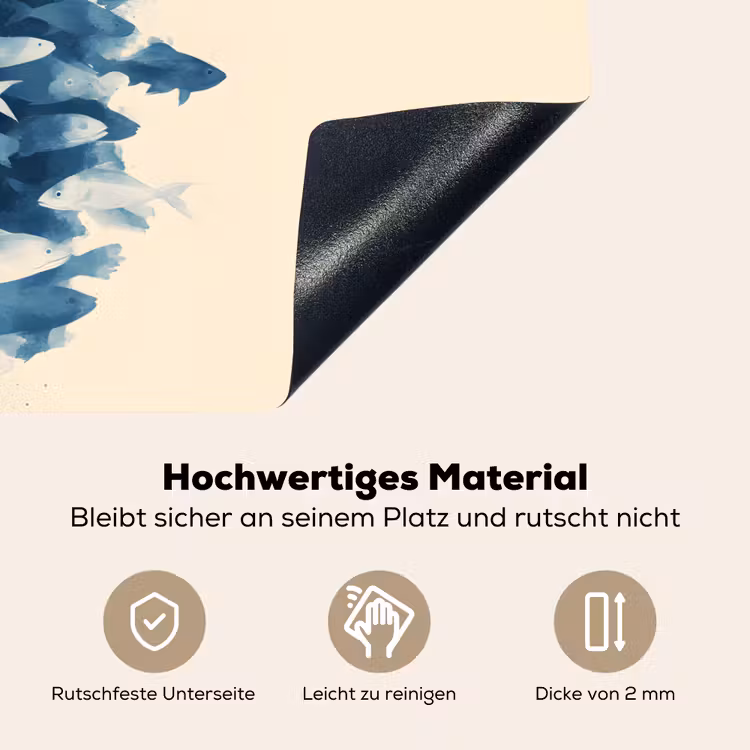 Vissen - Minimalistisch - Blauw Inductie beschemer met haakjes klein -ky-onderkant-de