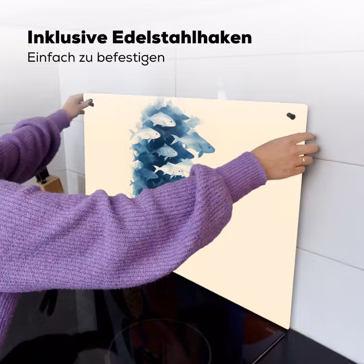Vissen - Minimalistisch - Blauw Inductie beschemer met haakjes klein -ky-ophangen-de