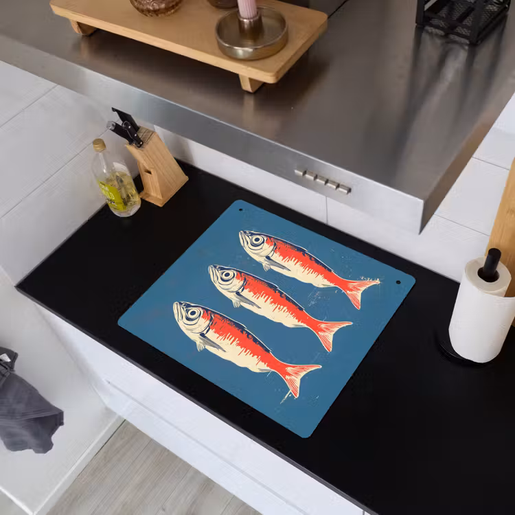 Vissen - Rood - Blauw Inductie beschemer met haakjes middel -sfeer1