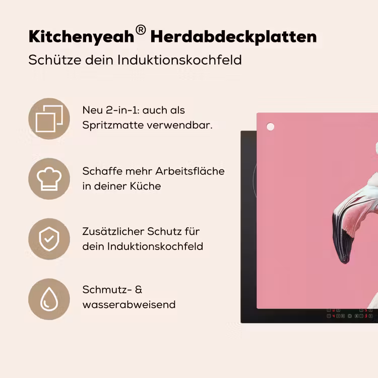 Flamingo - Roze - Koksmuts - Vogel Inductie beschemer met haakjes klein -ky-usp-de