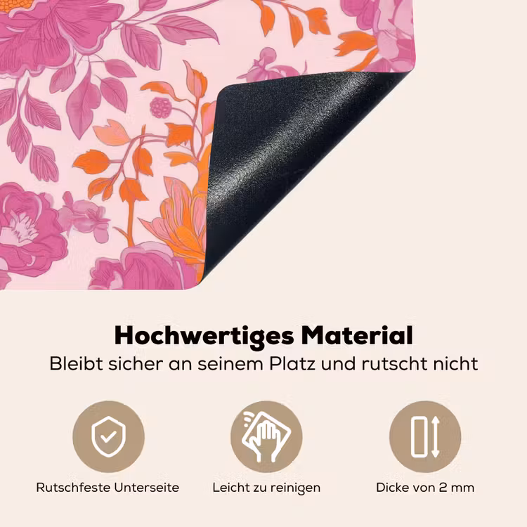 Bloemenpatroon - Roze - Oranje - Bloemen Inductie beschemer met haakjes klein -ky-onderkant-de