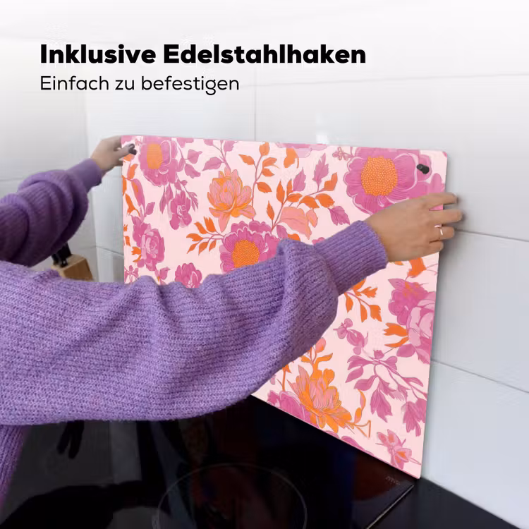 Bloemenpatroon - Roze - Oranje - Bloemen Inductie beschemer met haakjes klein -ky-ophangen-de