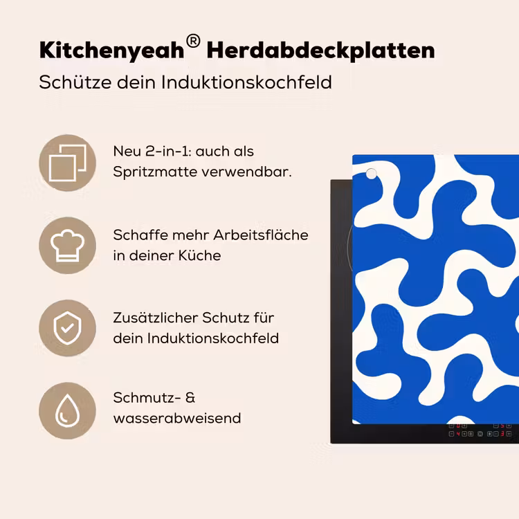 Vormen - Abstract - Blauw - Golven Inductie beschemer met haakjes middel -ky-usp-de