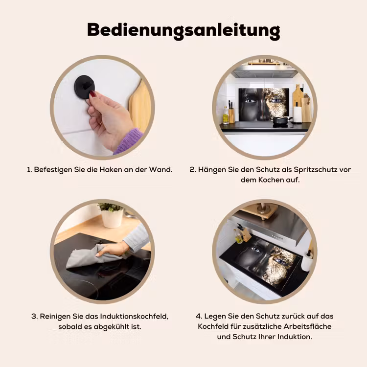 Vrouw - Bladgoud - Zwart - Goud - Luxe Inductie beschemer met haakjes klein -ky-gebruik-de