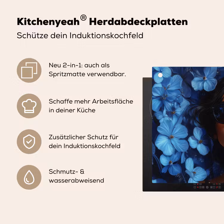 Vrouw - Blauw - Bloemen - Vlinders - Natuur Inductie beschemer met haakjes klein -ky-usp-de
