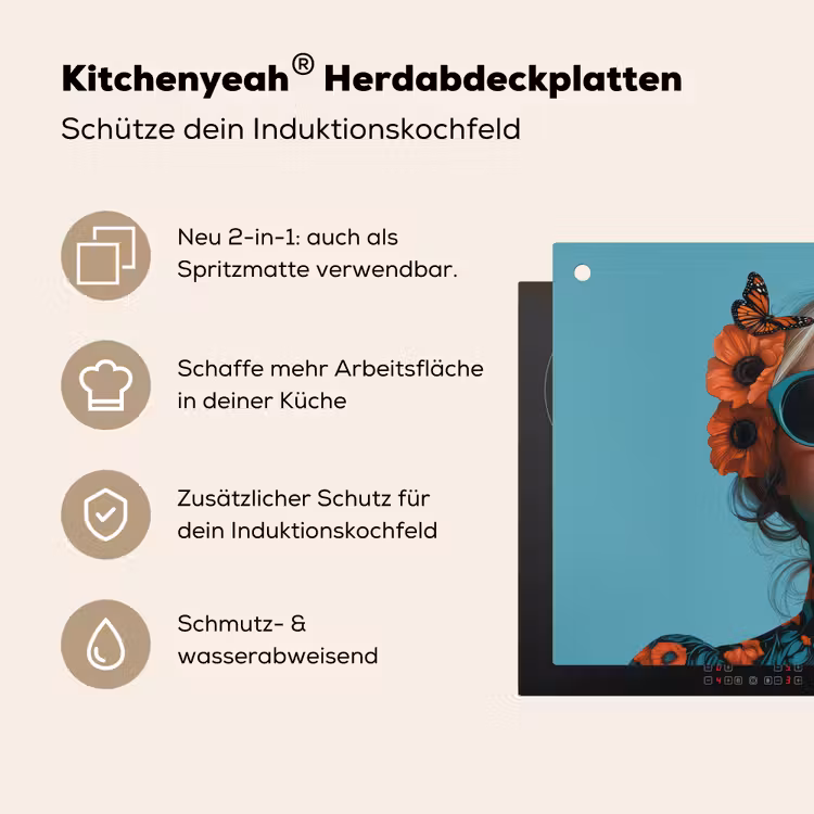 Vrouw - Blauw - Vlinder - Bloemen - Aesthetic Inductie beschemer met haakjes klein -ky-usp-de