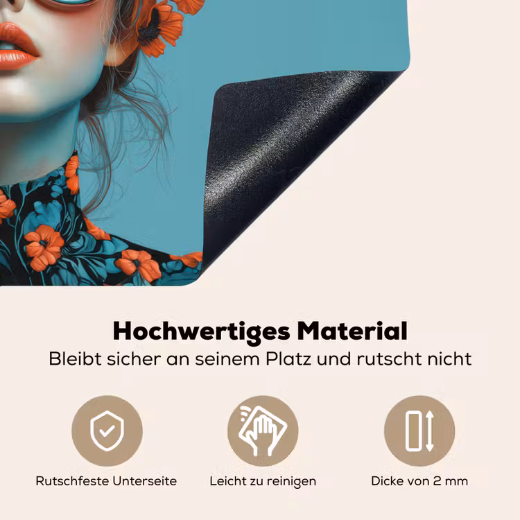 Vrouw - Blauw - Vlinder - Bloemen - Aesthetic Inductie beschemer met haakjes klein -ky-onderkant-de