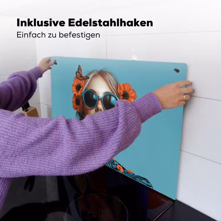 Vrouw - Blauw - Vlinder - Bloemen - Aesthetic Inductie beschemer met haakjes klein -ky-ophangen-de