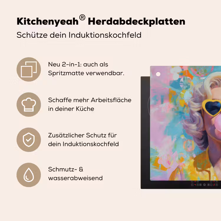 Vrouw - Blond - Roze kauwgom - Kleurrijk - Pastel Inductie beschemer met haakjes middel -ky-usp-de