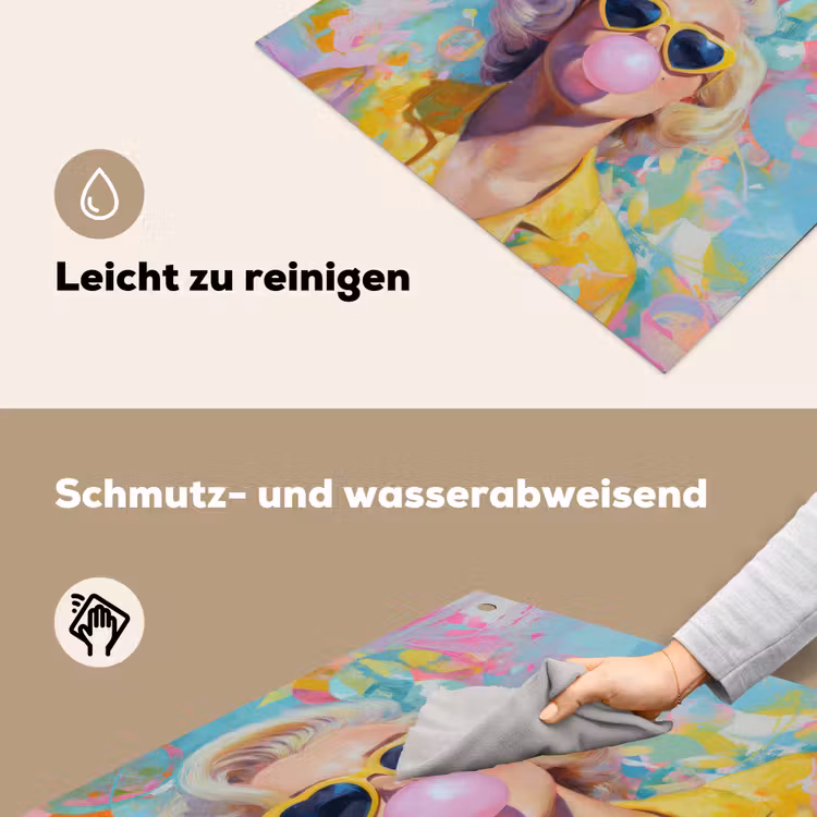 Vrouw - Blond - Roze kauwgom - Kleurrijk - Pastel Inductie beschemer met haakjes middel -ky-schoon-de