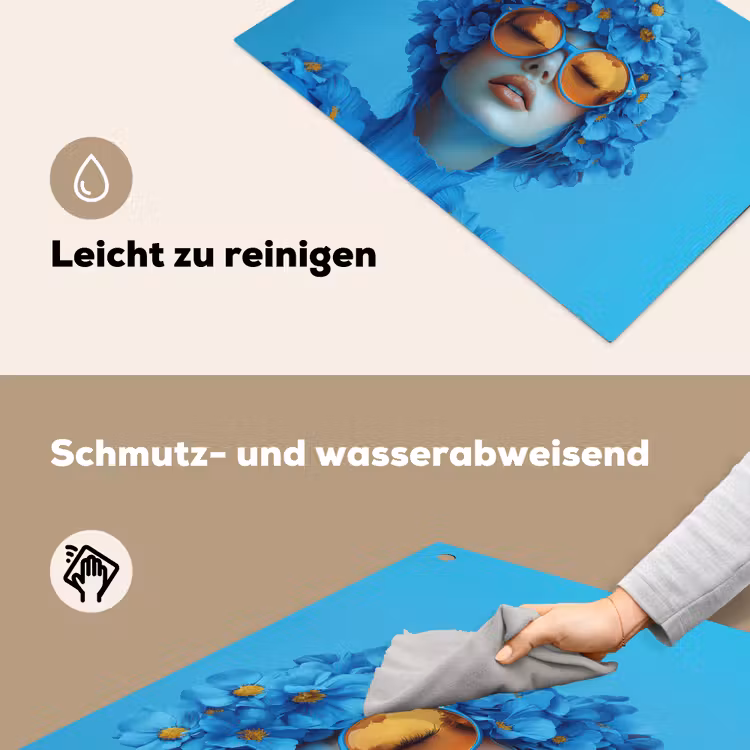 Vrouw - Bloem - Blauw - Modern - Bril - Portret Inductie beschemer met haakjes klein -ky-schoon-de