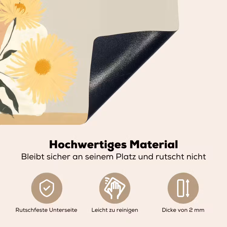Vrouw - Bloem - Geel - Minimalistisch Inductie beschemer met haakjes klein -ky-onderkant-de