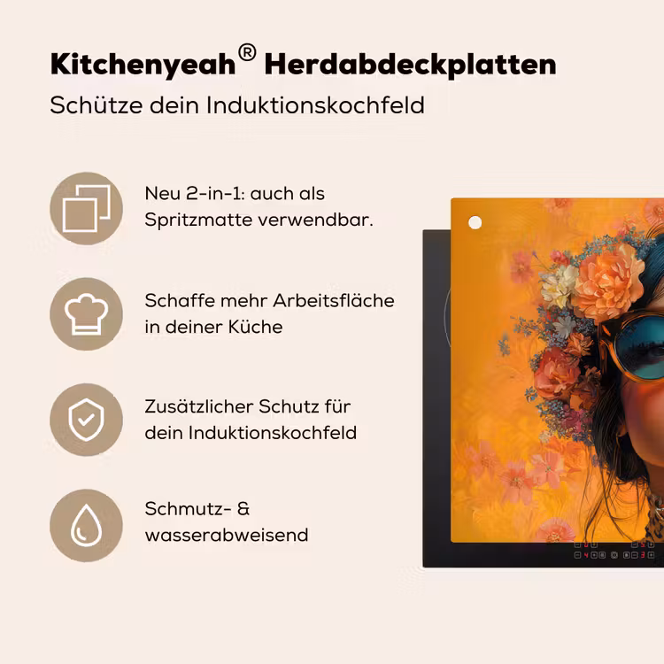 Vrouw - Bloemen - Aesthetic - Oranje Inductie beschemer met haakjes klein -ky-usp-de
