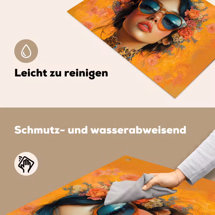 Vrouw - Bloemen - Aesthetic - Oranje Inductie beschemer met haakjes klein -ky-schoon-de