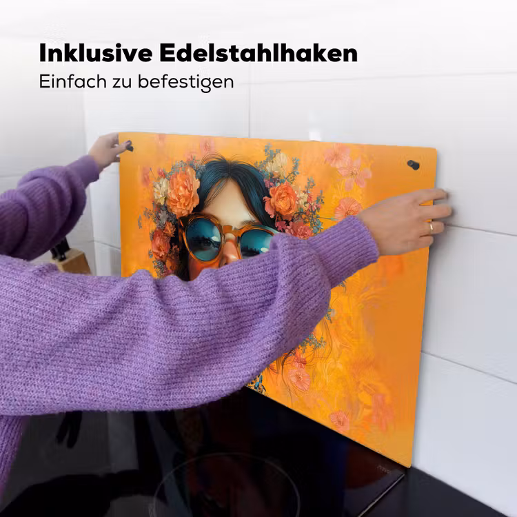 Vrouw - Bloemen - Aesthetic - Oranje Inductie beschemer met haakjes klein -ky-ophangen-de