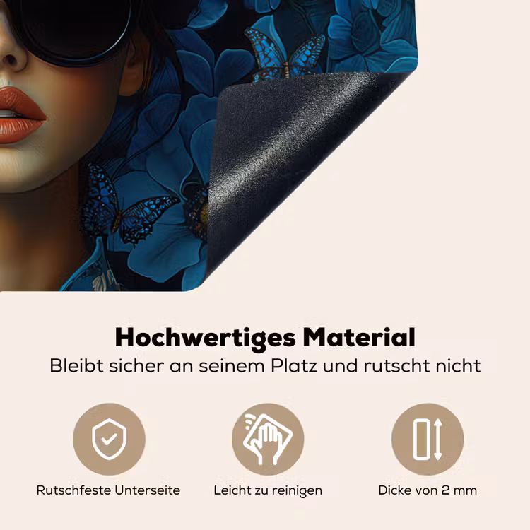 Vrouw - Bloemen - Blauw - Aesthetic - Luxe Inductie beschemer met haakjes klein -ky-onderkant-de