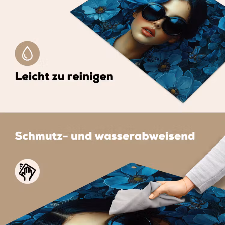 Vrouw - Bloemen - Blauw - Aesthetic - Luxe Inductie beschemer met haakjes klein -ky-schoon-de