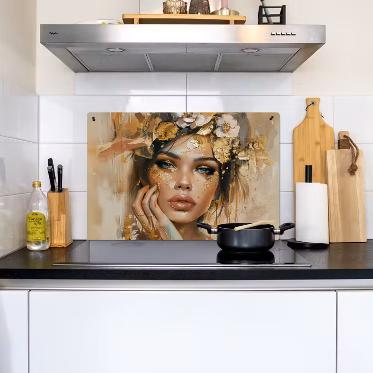 Vrouw - Bloemen - Goud - Portret Inductie beschemer met haakjes klein -sfeer2
