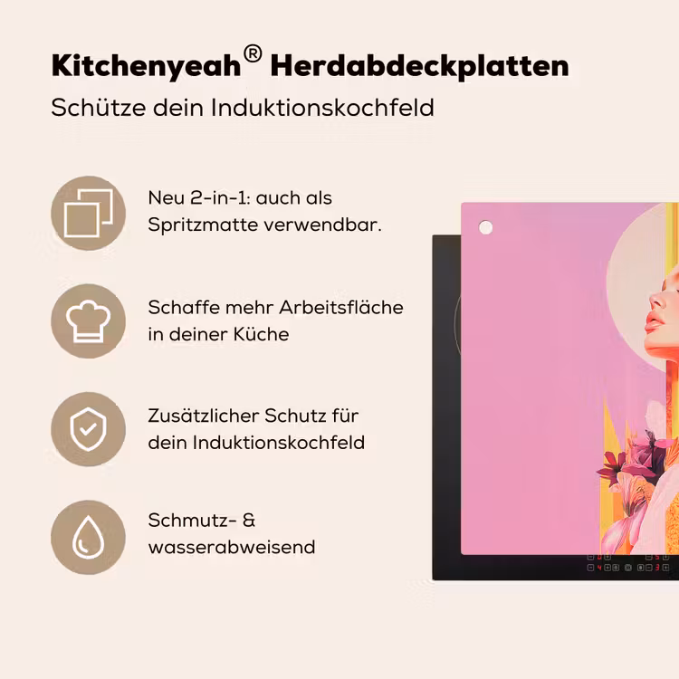 Vrouw - Bloemen - Paars - Abstract Inductie beschemer met haakjes klein -ky-usp-de