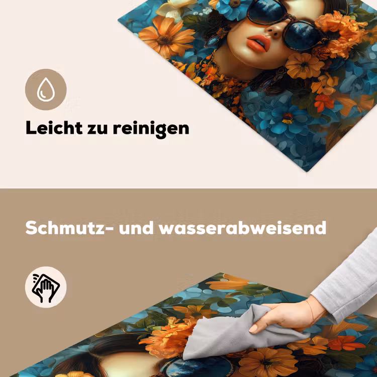Vrouw - Bloemen - Oranje - Blauw - Modern Inductie beschemer met haakjes klein -ky-schoon-de