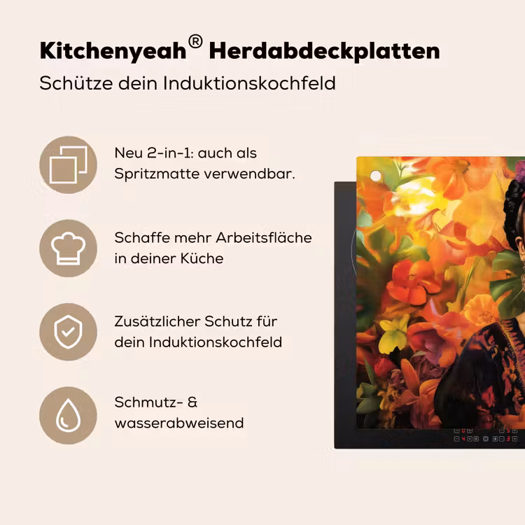 Vrouw - Bloemen - Papegaai - Schilderachtig Inductie beschemer met haakjes klein -ky-usp-de