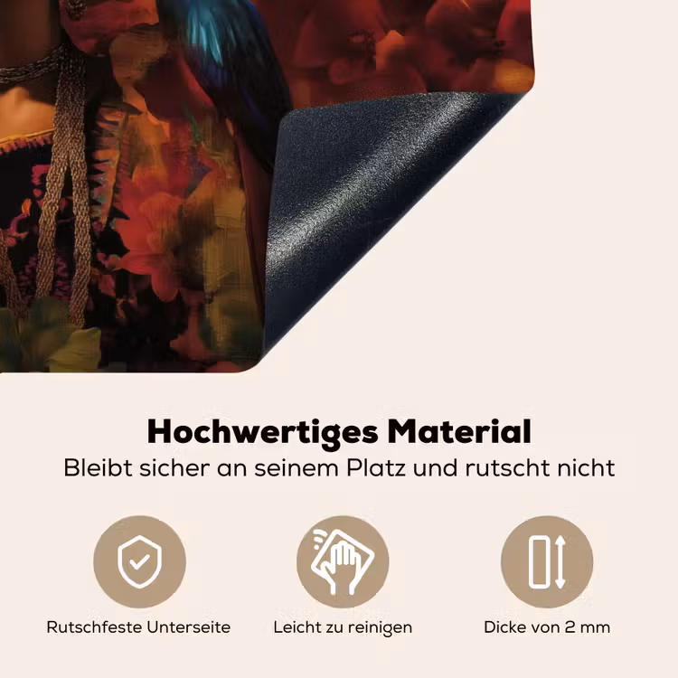 Vrouw - Bloemen - Papegaai - Schilderachtig Inductie beschemer met haakjes klein -ky-onderkant-de