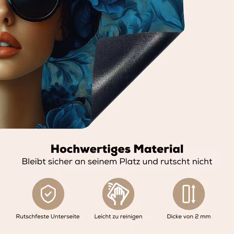 Vrouw - Bloemen - Vlinders - Blauw - Abstract Inductie beschemer met haakjes klein -ky-onderkant-de