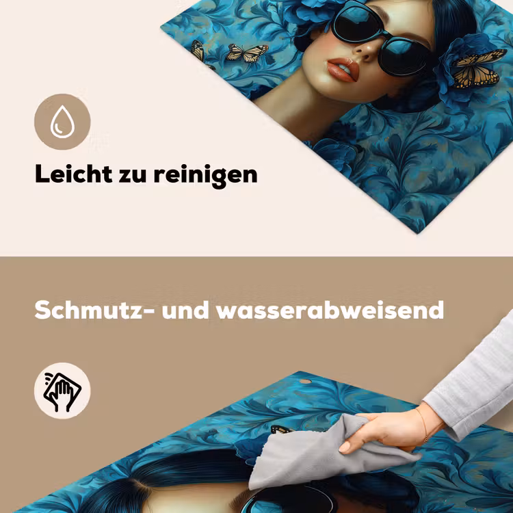 Vrouw - Bloemen - Vlinders - Blauw - Abstract Inductie beschemer met haakjes klein -ky-schoon-de