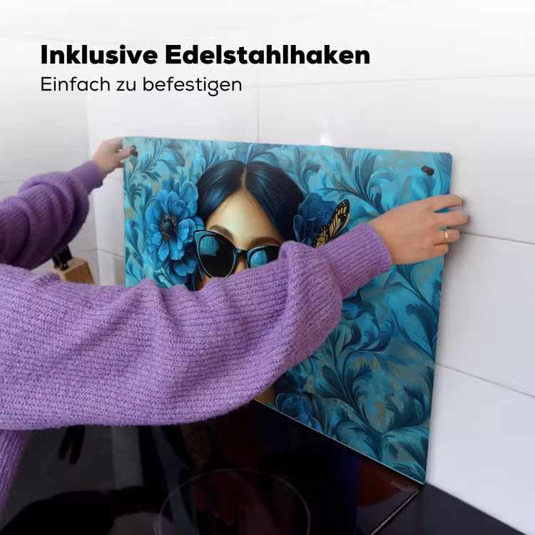 Vrouw - Bloemen - Vlinders - Blauw - Abstract Inductie beschemer met haakjes klein -ky-ophangen-de