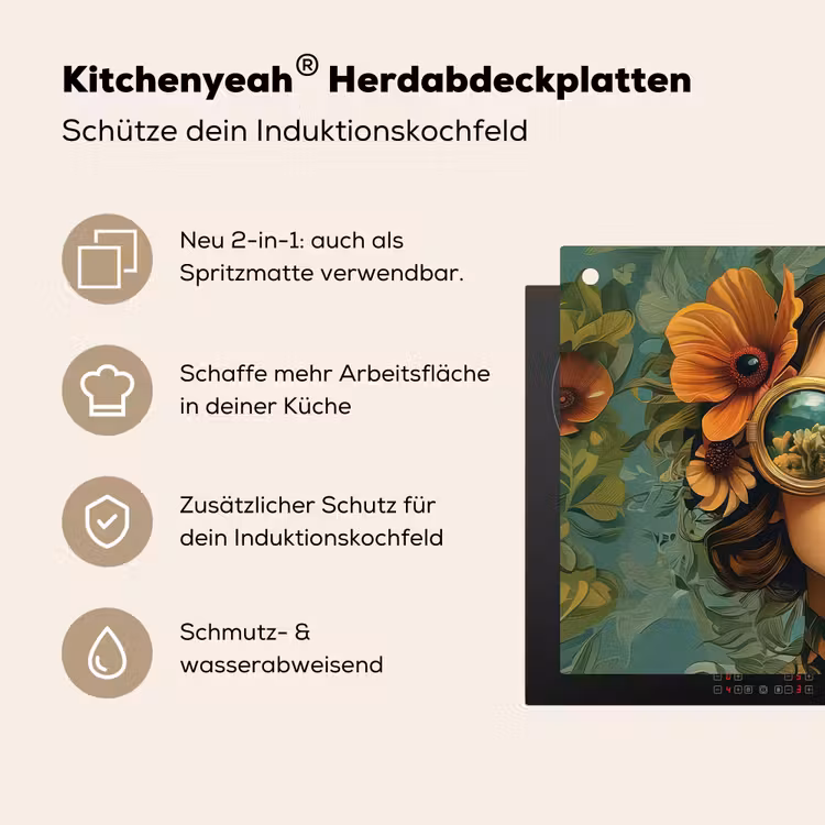 Vrouw - Bloemen - Vlinders - Natuur - Vintage Inductie beschemer met haakjes klein -ky-usp-de