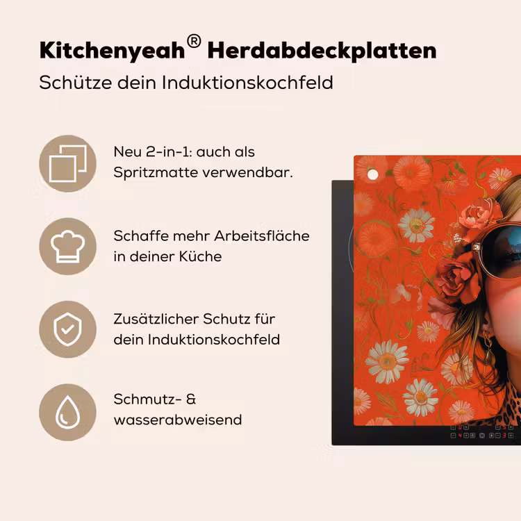 Vrouw - Kleurrijk - Dierenprint - Bloemen Inductie beschemer met haakjes klein -ky-usp-de