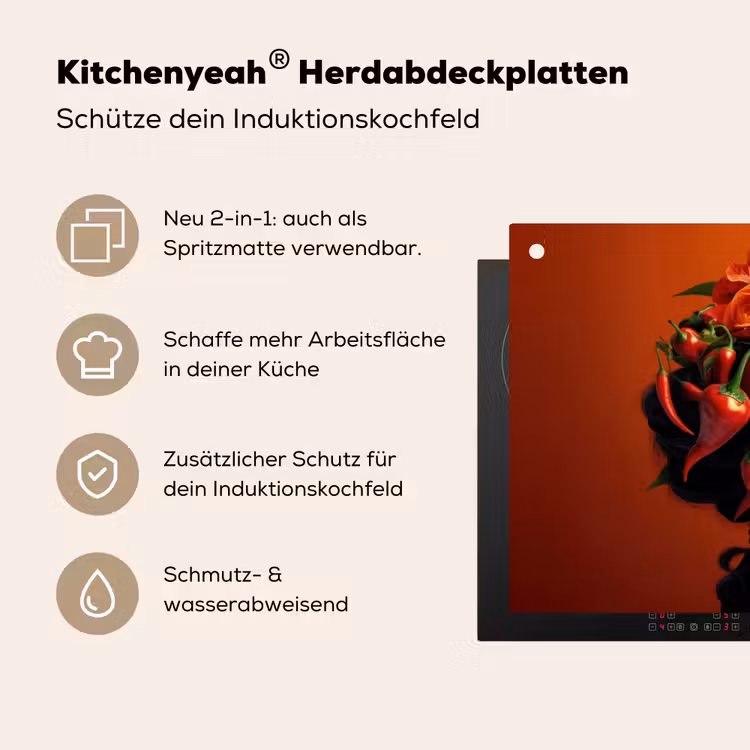 Vrouw - Chilipepers - Pepers - Bloemen Inductie beschemer met haakjes klein -ky-usp-de