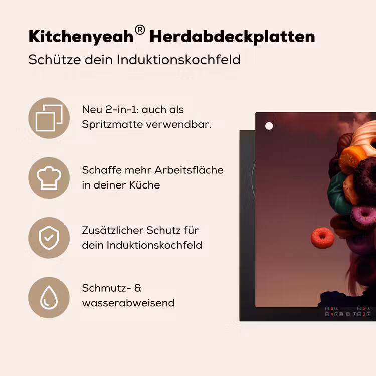 Vrouw - Donuts - Kleurrijk Inductie beschemer met haakjes klein -ky-usp-de