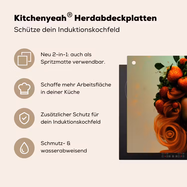 Vrouw - Aardbeien - Kroon Inductie beschemer met haakjes klein -ky-usp-de
