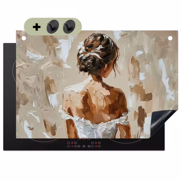 Vrouw - Verf - Abstract - Beige - Modern Inductie beschemer met haakjes klein -3d