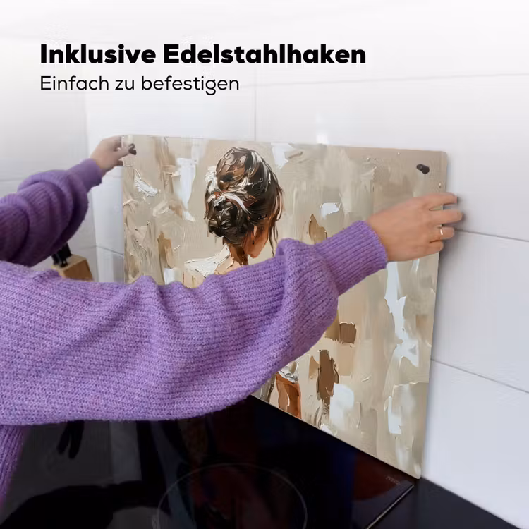 Vrouw - Verf - Abstract - Beige - Modern Inductie beschemer met haakjes klein -ky-ophangen-de