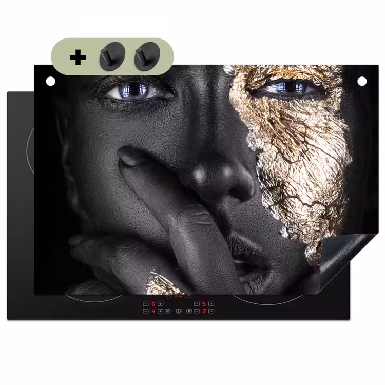 Vrouw - Goud - Zwart - Schmink - Luxe Inductie beschemer met haakjes klein -3d