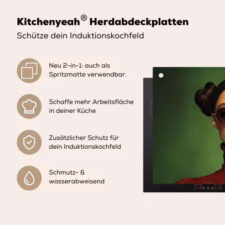 Vrouw - Groen - Bril - Aesthetic - Modern Inductie beschemer met haakjes klein -ky-usp-de