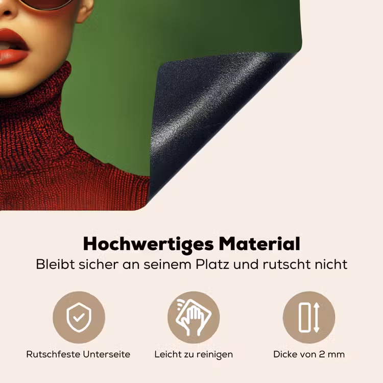 Vrouw - Groen - Bril - Aesthetic - Modern Inductie beschemer met haakjes klein -ky-onderkant-de