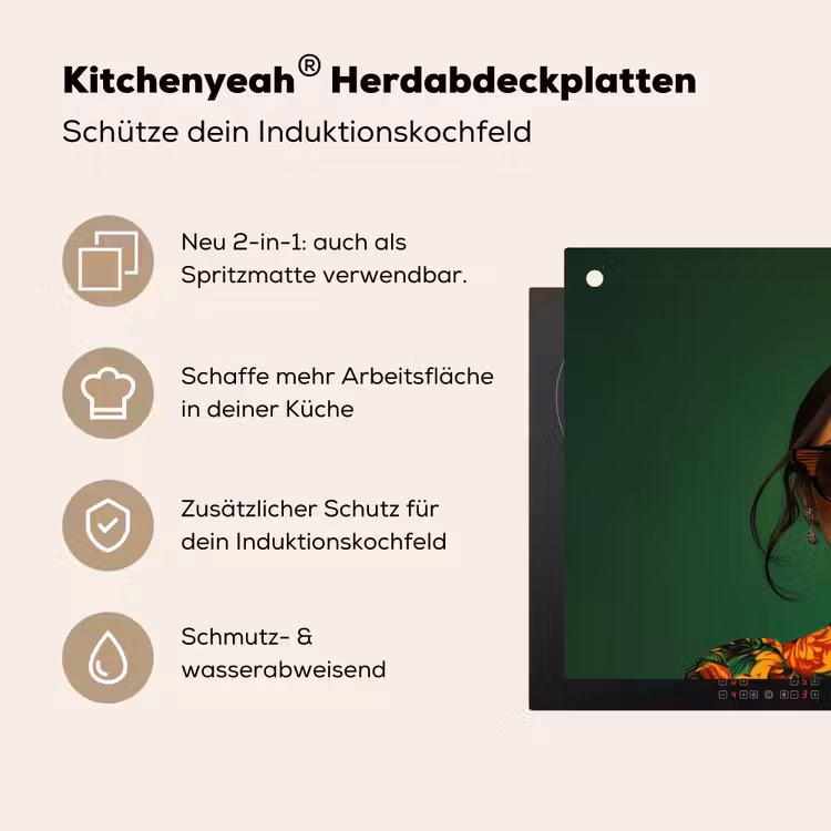 Vrouw - Groen - Modern - Bril - Abstract Inductie beschemer met haakjes klein -ky-usp-de