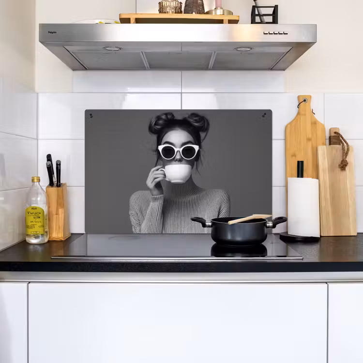 Vrouw - Koffie - Zwart - Wit Inductie beschemer met haakjes klein -sfeer2