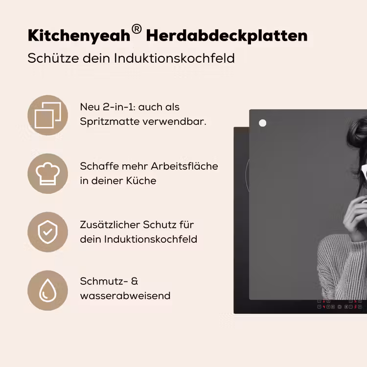 Vrouw - Koffie - Zwart - Wit Inductie beschemer met haakjes klein -ky-usp-de