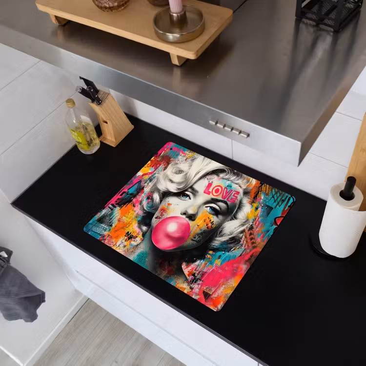 Vrouw - Kauwgom - Graffiti - Neonkleuren Inductie beschemer met haakjes middel -sfeer1