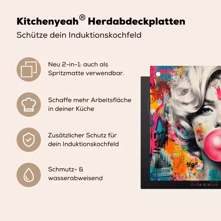 Vrouw - Kauwgom - Graffiti - Neonkleuren Inductie beschemer met haakjes middel -ky-usp-de