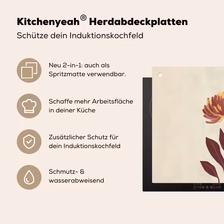 Vrouw - Minimalistisch - Bloem Inductie beschemer met haakjes klein -ky-usp-de