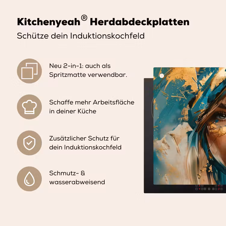 Vrouw - Portret - Goud - Luxe - Blauw Inductie beschemer met haakjes klein -ky-usp-de