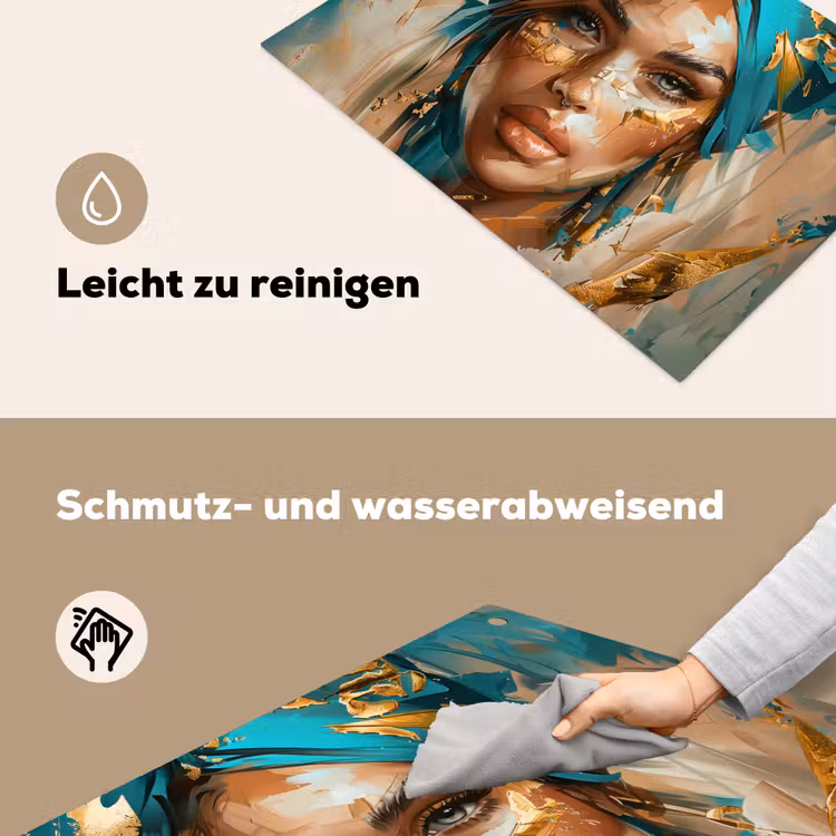 Vrouw - Portret - Goud - Luxe - Blauw Inductie beschemer met haakjes klein -ky-schoon-de